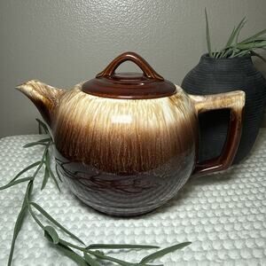 Vintage McCoy USA Pottery 140 Brown Drip Glaze Teapot Stoneware Rustic w Lid